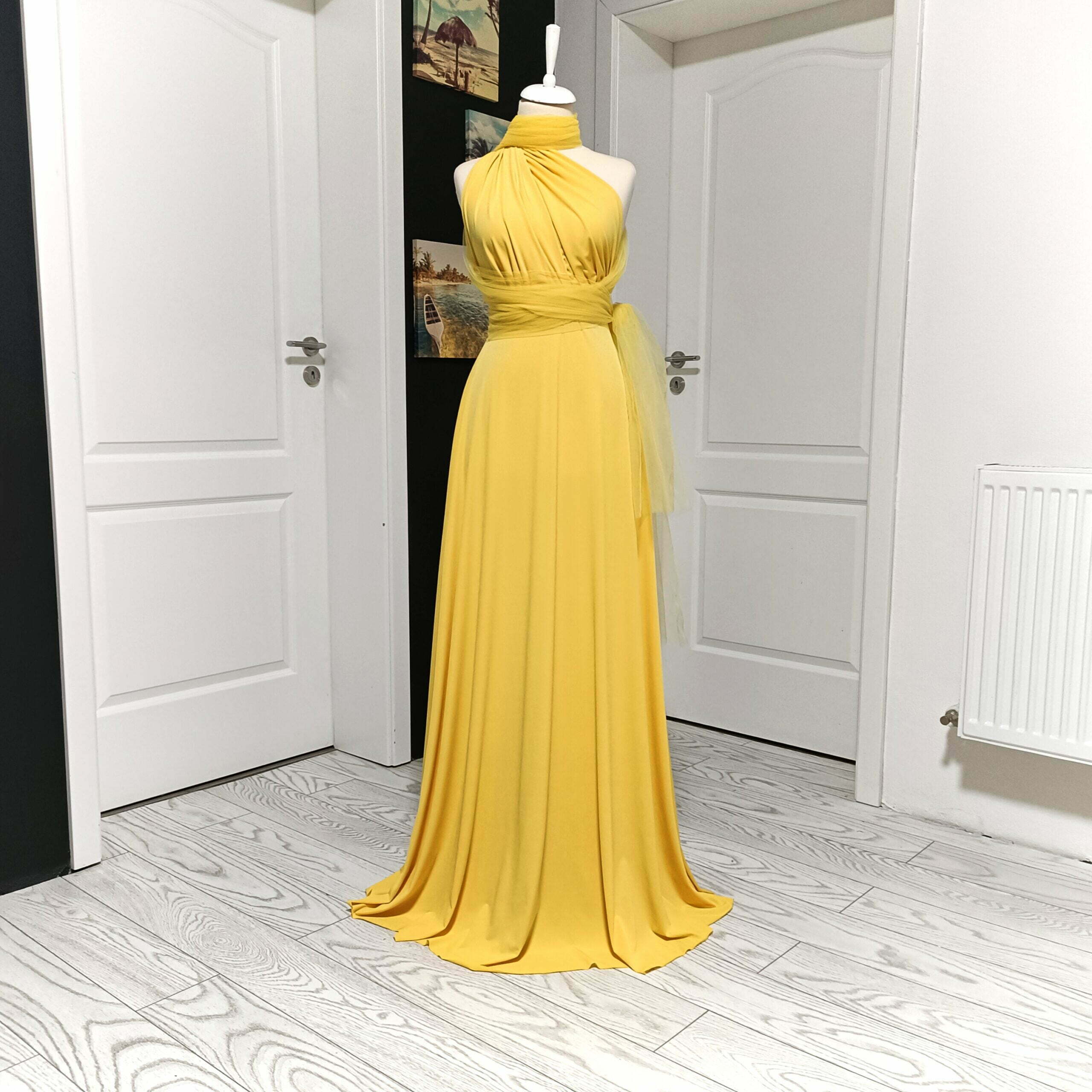 Rochie Versatilă lungă din Lycra cu bretele tulle universala RVLBT01U