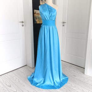 Rochie Versatilă lungă din satin cu Perle si bretele tulle RVPBT01